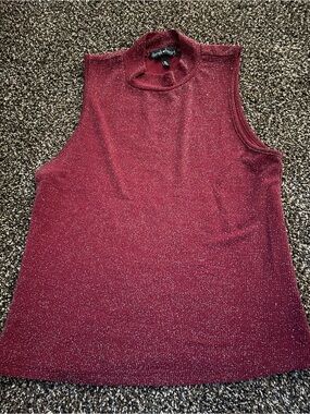 Derek Heart Glittered Burgundy Mock Neck Top